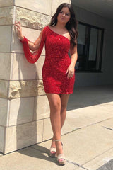 Pretty Homecoming Dress Bodycon one shoulder Style Sequin Short Party Cocktail Dress