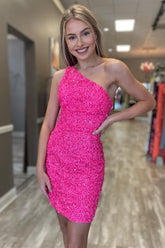Pretty Homecoming Dress Bodycon one shoulder Style Sequin Short Party Cocktail Dress