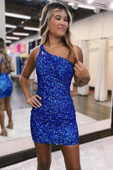 Pretty Homecoming Dress Bodycon one shoulder Style Sequin Short Party Cocktail Dress