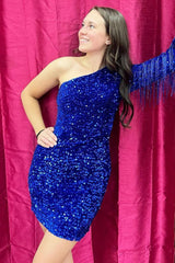 Pretty Homecoming Dress Bodycon one shoulder Style with Tassel Short Party Cocktail Dress