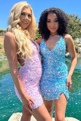 Pretty Homecoming Dress BodyconV neck Sequin Short Party Cocktail Dress