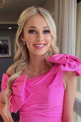 Pretty Homecoming Dress Hot Girly pink one shoulder Style Bodycon with bowknots Short Party Cocktail Dress