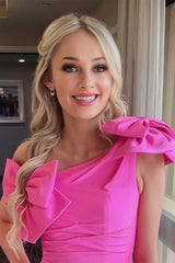 Pretty Homecoming Dress Hot Girly pink one shoulder Style Bodycon with bowknots Short Party Cocktail Dress