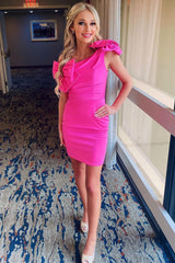 Pretty Homecoming Dress Hot Girly pink one shoulder Style Bodycon with bowknots Short Party Cocktail Dress