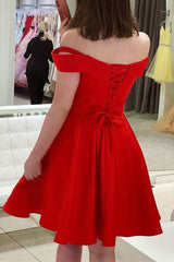 Pretty Homecoming Dress Red Off The Shoulder A Line Satin Short Party Cocktail Dress