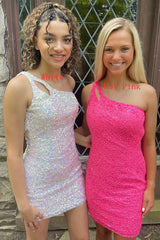 Pretty Homecoming Dress Sparkly Bodycon one shoulder Style Sequin with Keyhole Short Party Cocktail Dress