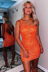 Pretty Homecoming Dress Sparkly Bodycon one shoulder Style Sequin with Keyhole Short Party Cocktail Dress