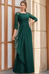 Princess A-Line Floor-Length Mother of the Bride Dresses with Scoop Neck 3/4 Sleeves Sequins Ruffles & Appliques