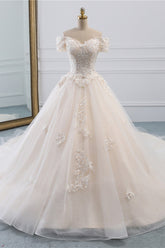 Princess Off the Shoulder Tulle Wedding Dress with Lace Appliques