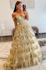 Princess Prom Dress Off the Shoulder Sequined Lace Evening Dress
