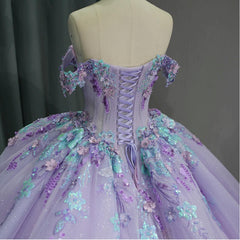 Princess Purple Floral Quinceanera Dress Full Ball Gown Sweet 16 Dress