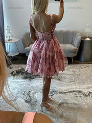 Dressystars Printing Chiffon Boned Sweetheart Mini Ball Gown Homecoming Dress