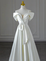 Prom Dress A Line Off the Shoulder Satin Ivory Long Formal Dress Evening Dress