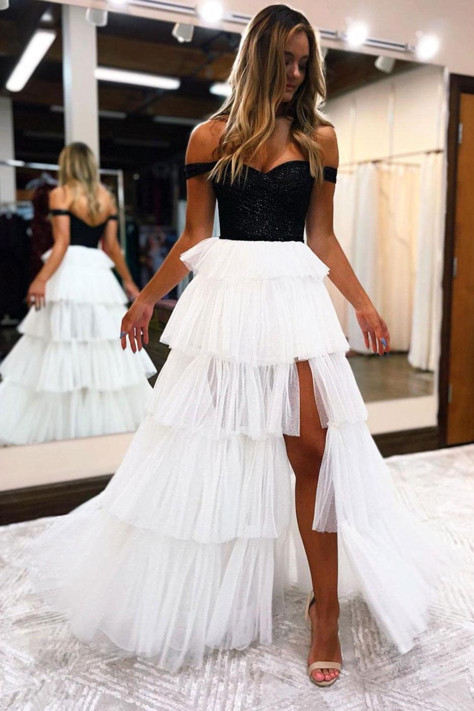 Prom Dress Ivory A Line Tulle Off the Shoulder Long Formal Dress Evening Dress