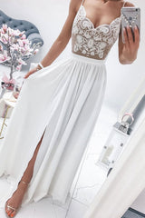 Prom Dress Ivory Sweetheart Lace Chiffon Long Formal Dress Evening Dress