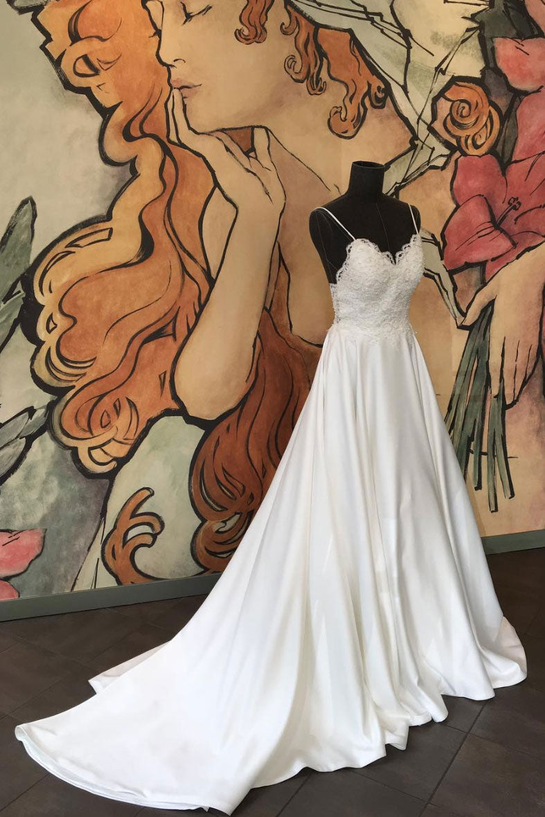 Prom Dress Ivory Sweetheart Lace Satin Long Evening Dress