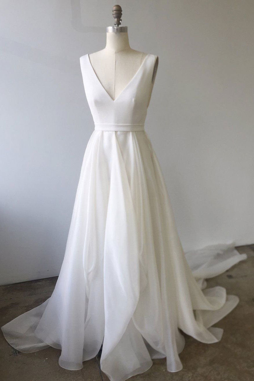 Prom Dress Ivory V Neck Chiffon Long Evening Dress