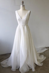 Prom Dress Ivory V Neck Chiffon Long Evening Dress
