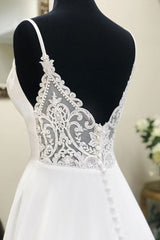 Prom Dress Ivory V Neck Chiffon Long Lace Evening Dress