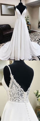 Prom Dress Ivory V Neck Chiffon Long Lace Evening Dress