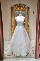 Prom Dress Ivory V Neck Tulle Long Evening Dress