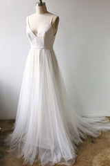 Prom Dress Ivory V Neck Tulle Long Formal Dress Evening Dress