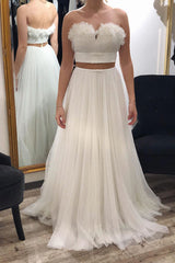 Prom Dress Simple Ivory Tulle Long Evening Dress