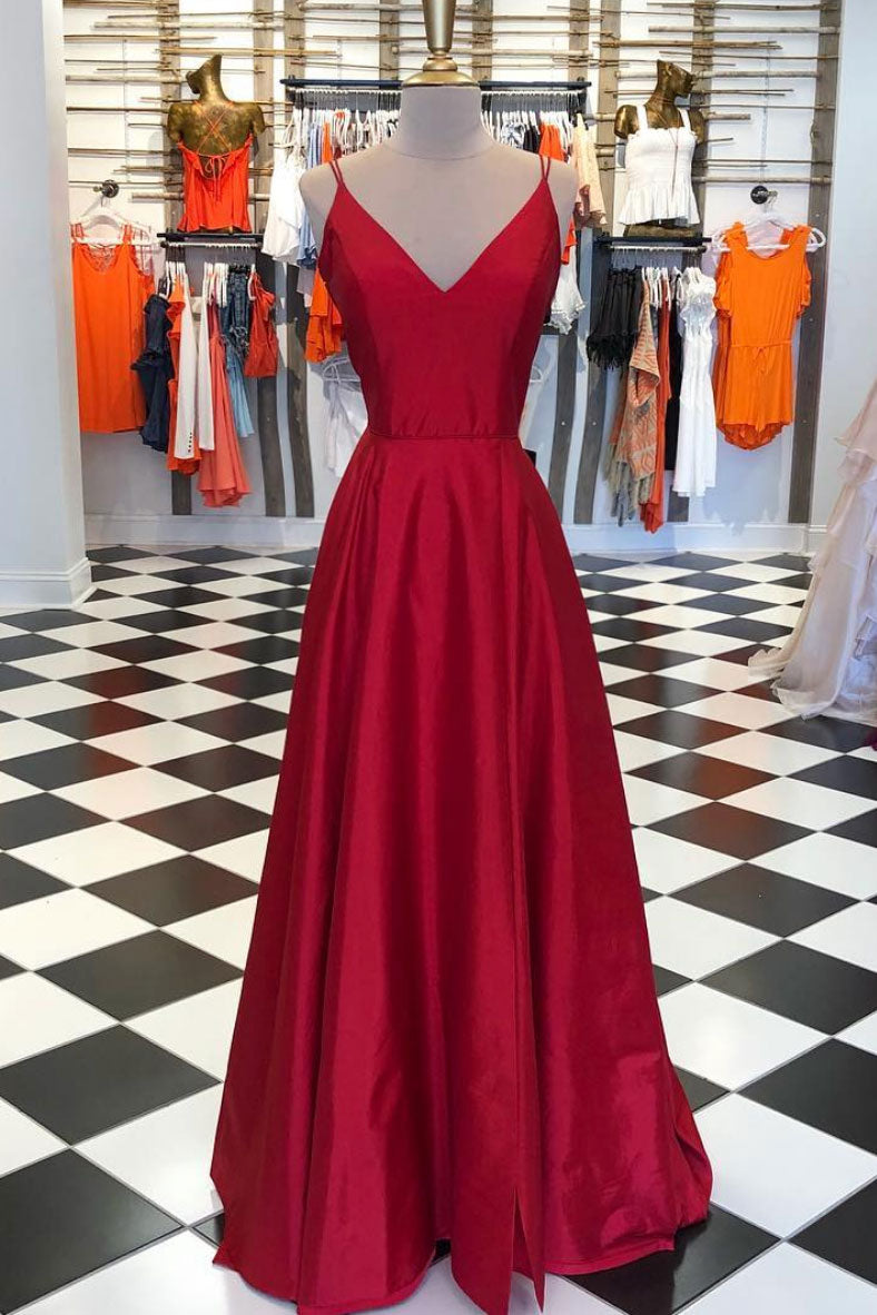 Prom Dress V Neck Burgundy Long Evening Dress