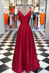 Prom Dress V Neck Burgundy Long Evening Dress