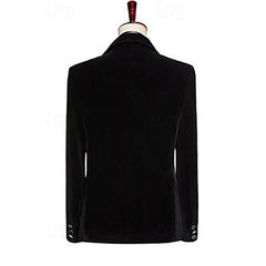 Pure Color Velvet Sequin Blazer Wedding Suit For Men - Tailored Fit Single Breasted 2-Piece Set