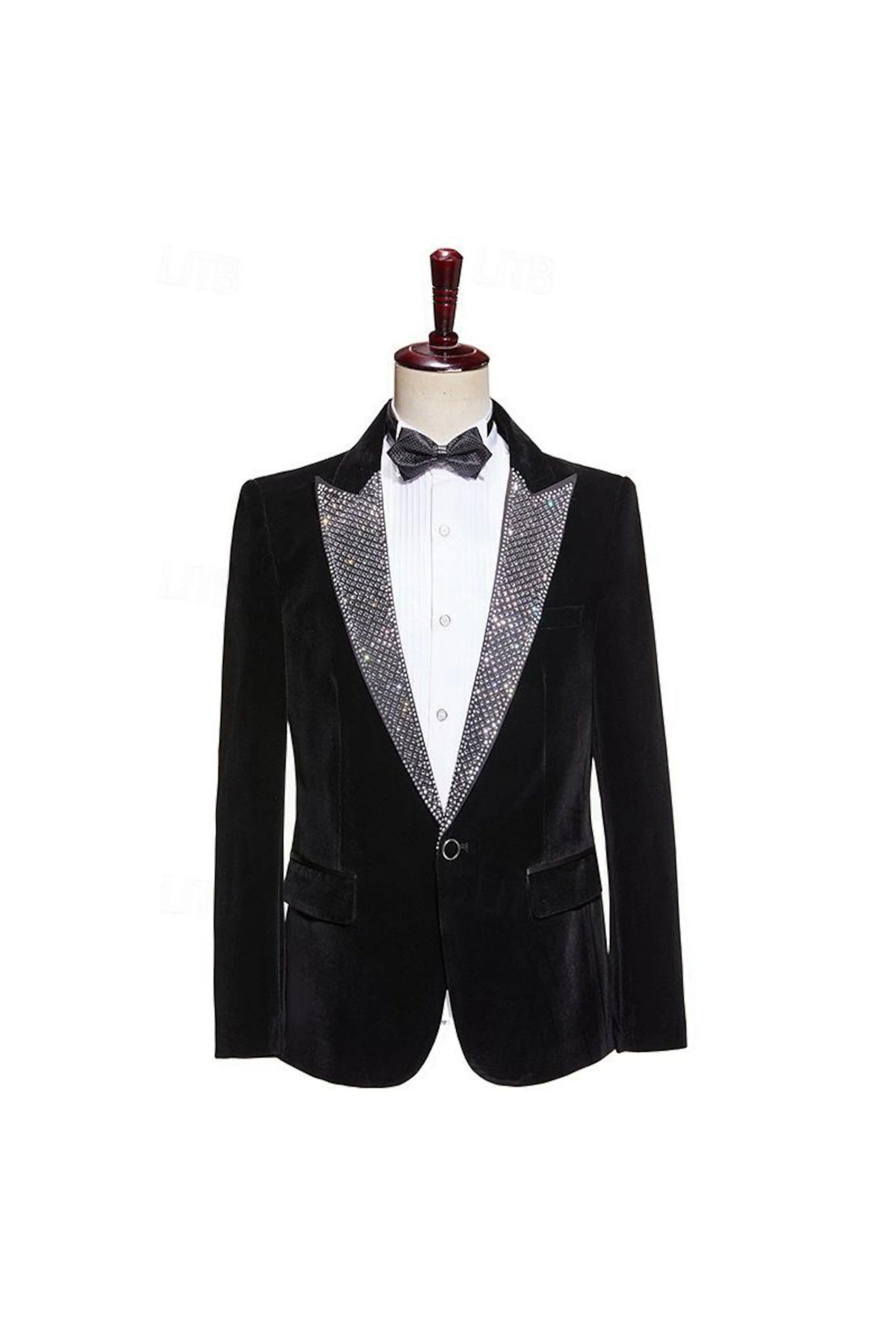 Pure Color Velvet Sequin Blazer Wedding Suit For Men - Tailored Fit Single Breasted 2-Piece Set
