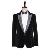 Pure Color Velvet Sequin Blazer Wedding Suit For Men - Tailored Fit Single Breasted 2-Piece Set