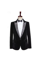 Pure Color Velvet Sequin Blazer Wedding Suit For Men - Tailored Fit Single Breasted 2-Piece Set