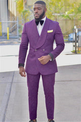 Purple 2 Piece Shawl Lapel Double Breasted Men's Prom Suit