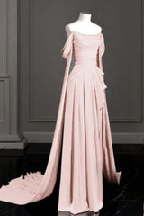 Purple A Line Prom Dress Cap Sleeve Off the Shoulder Satin Formal Dress