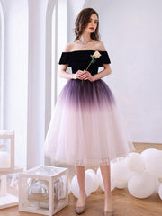 Purple Cocktail Dress Off Shoulder Tulle Short Party Cocktail Dress