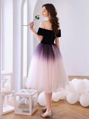 Purple Cocktail Dress Off Shoulder Tulle Short Party Cocktail Dress