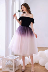 Purple Cocktail Dress Off Shoulder Tulle Short Party Cocktail Dress