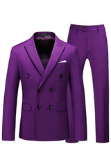 Purple Double Breasted Peaked Lapel Prom Suit
