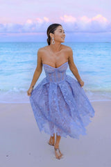 Purple Homecoming Dress Heart shaped A Line Corset Midi Party With Applique Short Party Cocktail Dress