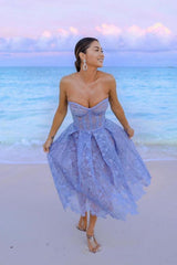 Purple Homecoming Dress Heart shaped A Line Corset Midi Party With Applique Short Party Cocktail Dress