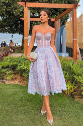 Purple Homecoming Dress Heart shaped A Line Corset Midi Party With Applique Short Party Cocktail Dress