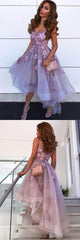 Purple Homecoming Dress High Low Tulle Lace Prom Dress