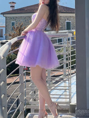 Purple Homecoming Dress Sweetheart Neck Short Party Cocktail Dress