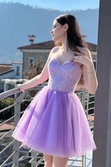 Purple Homecoming Dress Sweetheart Neck Short Party Cocktail Dress