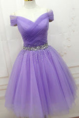 Purple Homecoming Dress Tulle Off Shoulder Short Party Cocktail Dress