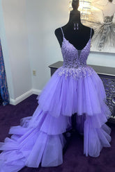 Purple Homecoming Dresses High Low Tiered Cocktail Dresses with Lace