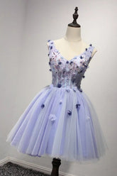 Purple Homecoming Dresses V Neck A Line Cocktail Dresses