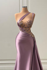 Purple Mermaid Prom Dress Sleeveless One Shoulder Formal Dress With Beadings and Rhinestones