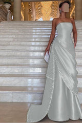 Purple Mermaid Prom Dress Sleeveless Strapless Formal Dress With Beadings and Rhinestones